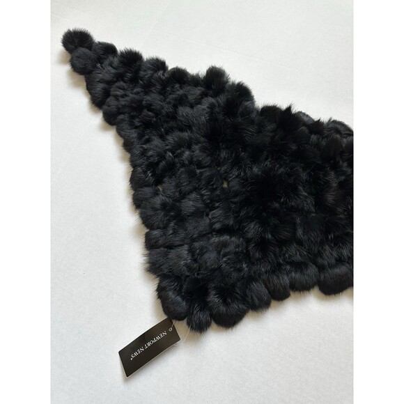 Newport News Rabbit Fur Scarf Vintage Black Pom Pom Shawl New With Tags One Size - Picture 3 of 9